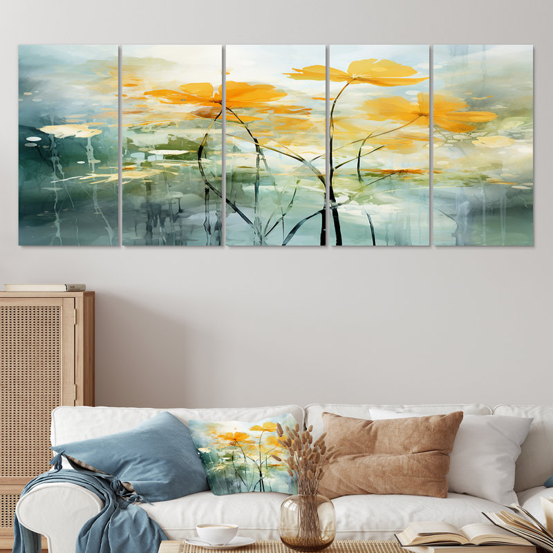 Edgardo - Buttercups, art mural 5 pièces, H 32 po x l 80 po