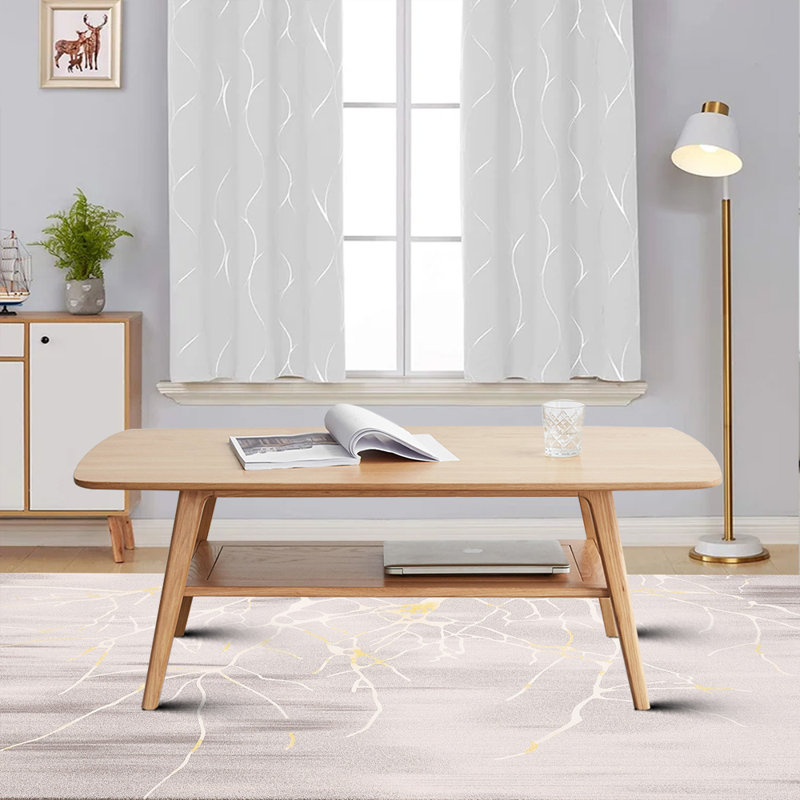 Coffee Table, Solid Wood Coffee Table, Coffee Table With Storage, Modern Coffee Table, 17.32" H x 47.25" W x 22.05" D, Oak