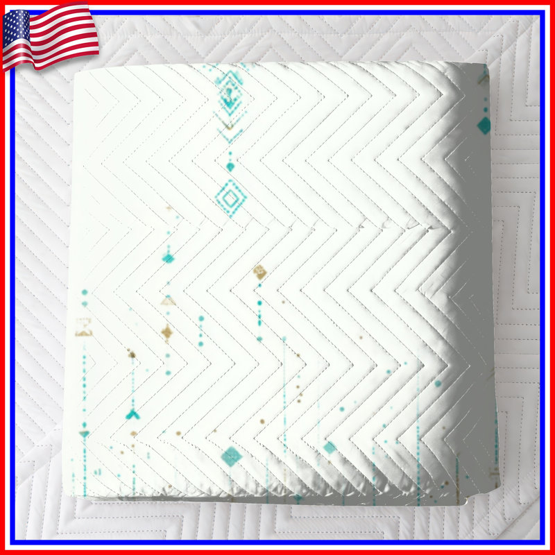 Couvre-lit matelassé à motif géométrique turquoise, Grand lit
