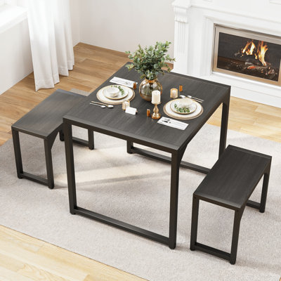 25.6'' W  3-Piece Dining Set With 2 Bench