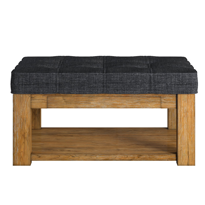 Arthuro Upholstered Ottoman, Heathered Dark Grey Linen, Natural