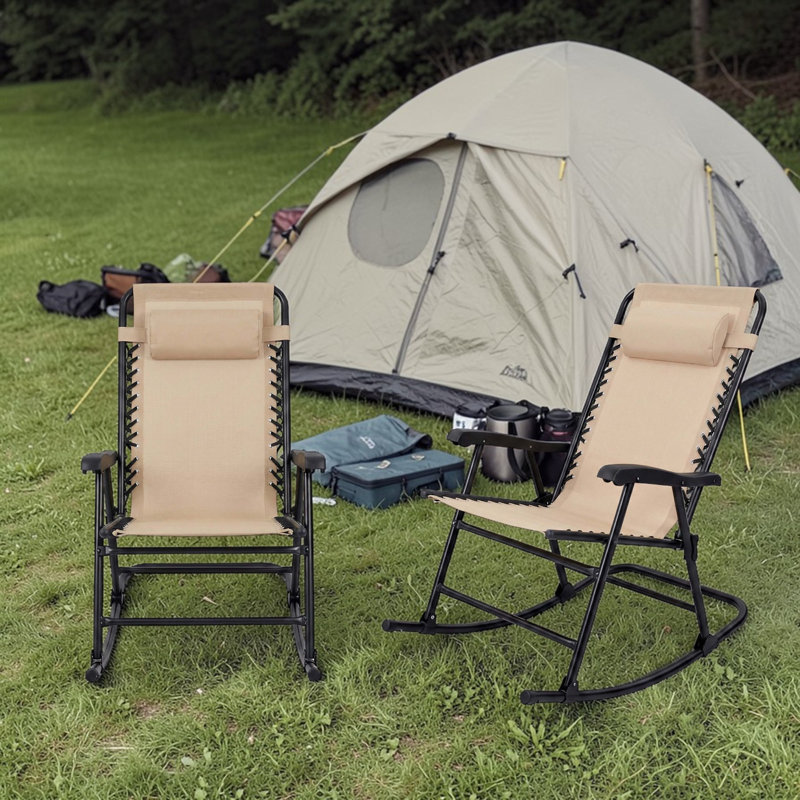 Ensemble de chaises berçantes pliantes pour patio, Kaki