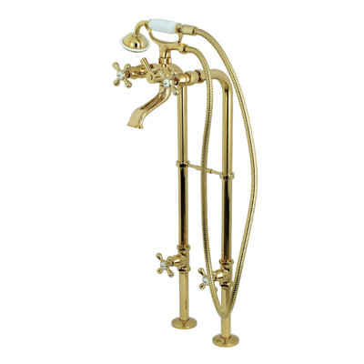 Kingston Brass Kingston Three-Handle 2-Hole Freestanding Tub Faucet with Supply Line and Stop Valve
