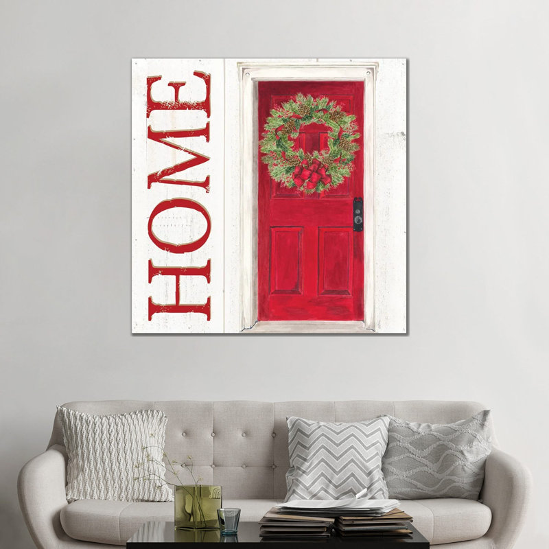 «Home for the Holiday Home Door» par Tara Reed - imprimé, H 48 po x l 48 po x 1,5 po, Toile tendue, Aucun mat