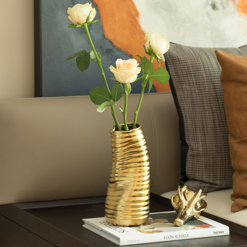 Gold 9-Inch Ceramic Melted Sculpture Table Vase