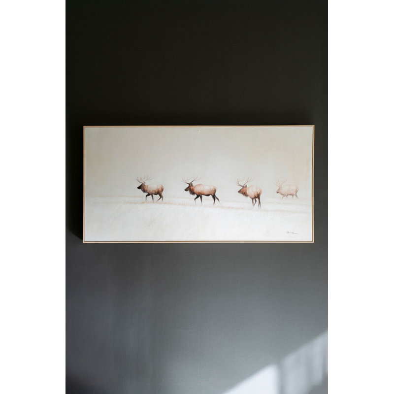  Wall Art – Framed Acrylic Elk Painting on Snowy Background