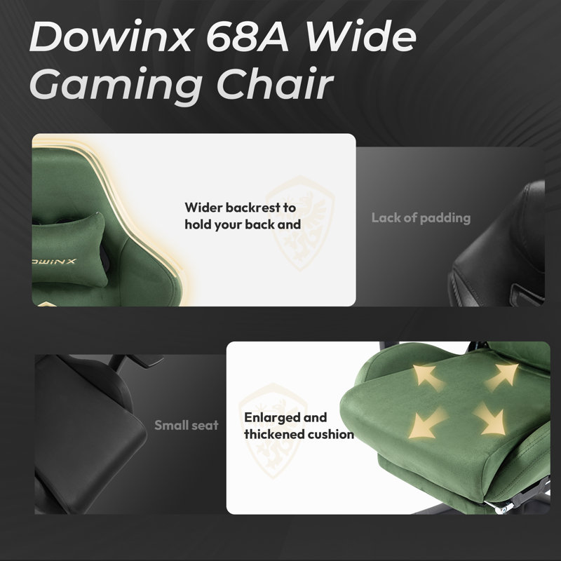 Breathable Suede Fabric Gaming Chair, Big and Tall Ergonomic Game Chair with Adjustable Massage Lumbar Support,3D Armrests,Retractable Footrest and Smooth PU Wheels