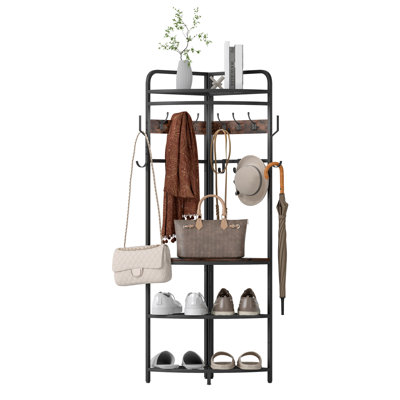 Corner Clothing Racks Freestanding Metal Coat Racks with Hooks Clothes Rack with Storage Shelves for Home Bedroom Living Room
