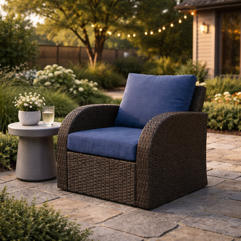 Chaise de patio avec coussins Mucklen, Bleu marine