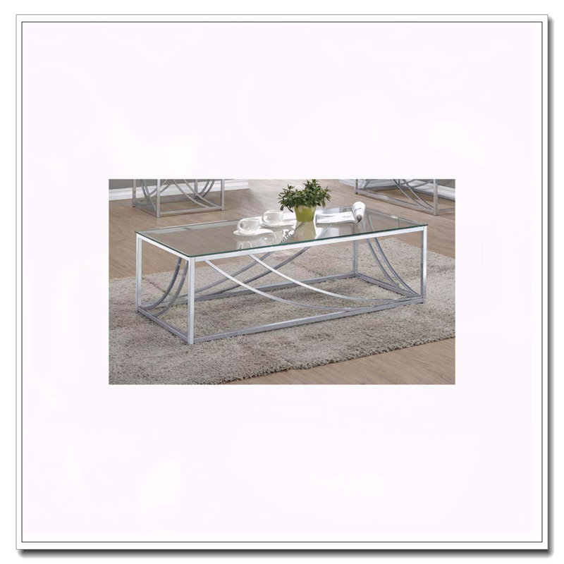 Table basse en verre et chrome avec pieds en métal Brianne