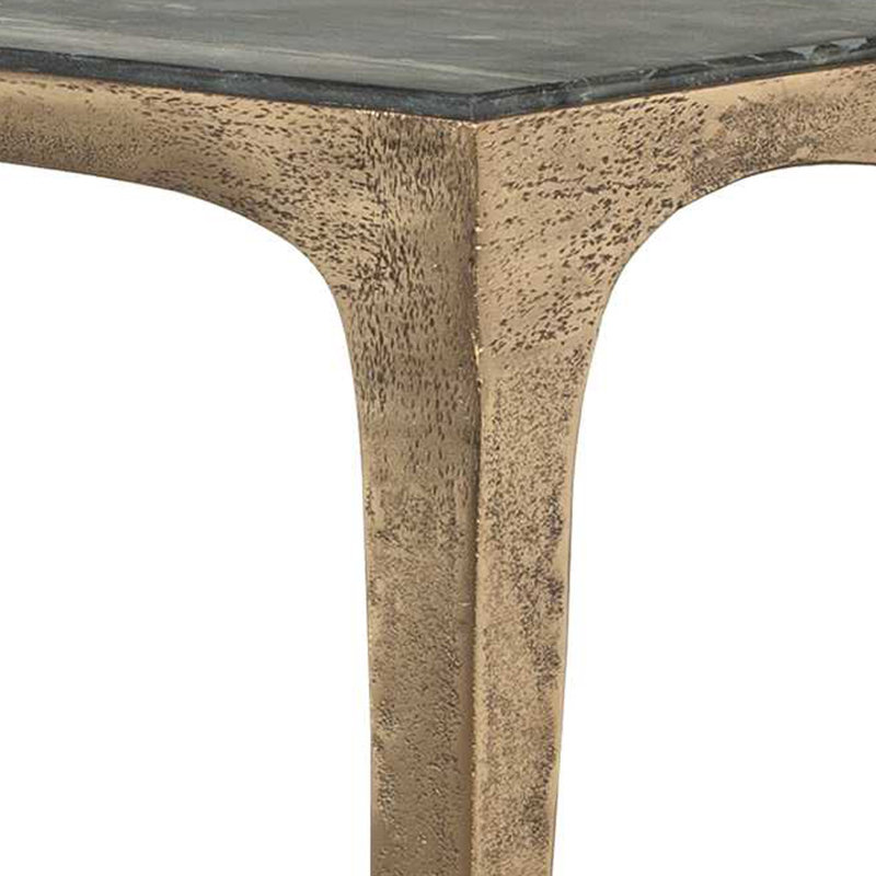Table d'appoint, marbre marine rectangulaire, aluminium laiton antique, 23 po