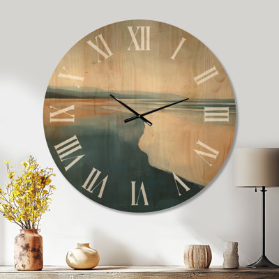 Sables des Marées côtières II - Horloge Murale Ronde Paysage Marine, Impression sur Bois