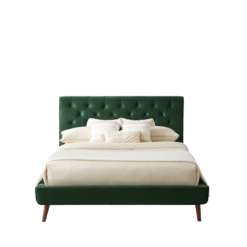 Dillon Velvet Platform Bed Queen, Green