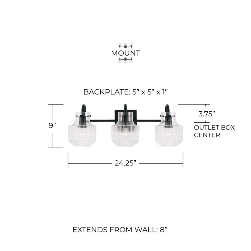 3 - Light Dimmable Vanity Light, Matte Black