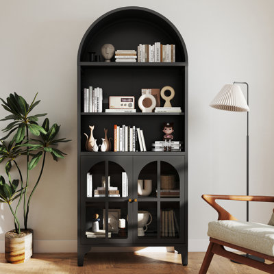 73.6" Arched Metal Storage Display Cabinet, Curio Cabinet with Adjustable Shelves and Glass Doors by Ebern Designs