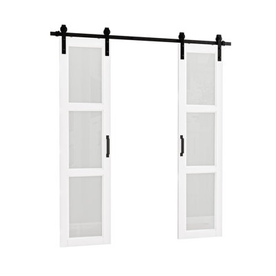 Double Sliding Glass Barn Door with Installation Hardware Kit