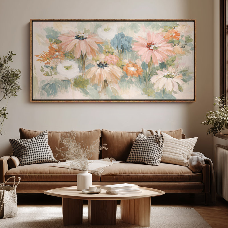 Impression sur toile encadrée très grand pastel floral, Naturel, H 30 po x l 60 po