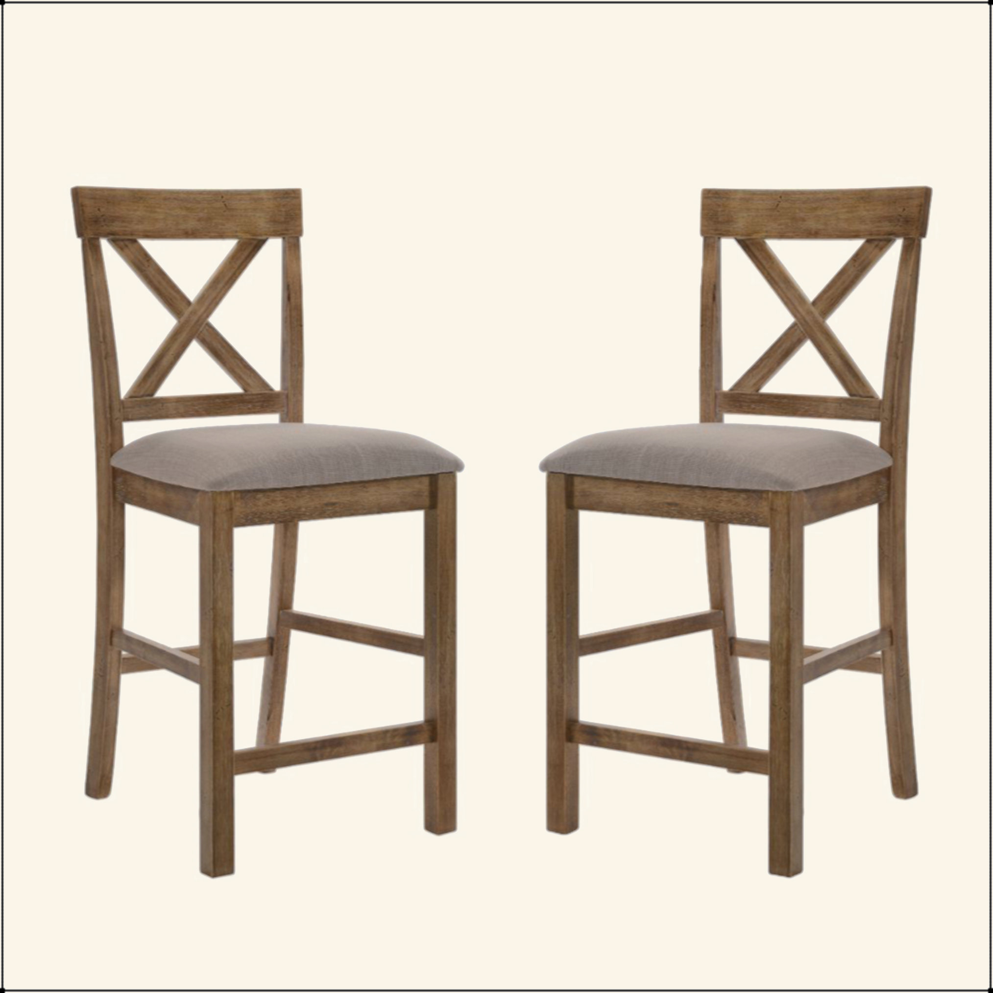 One Allium Way® Set Of 2 Counter Height Chairs With Linen Padded Seat ...