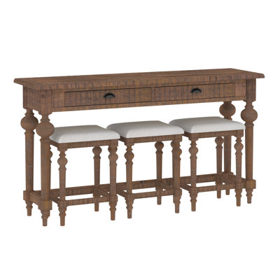Gaeton 72" Long Rolling Console & 3-Stool Set