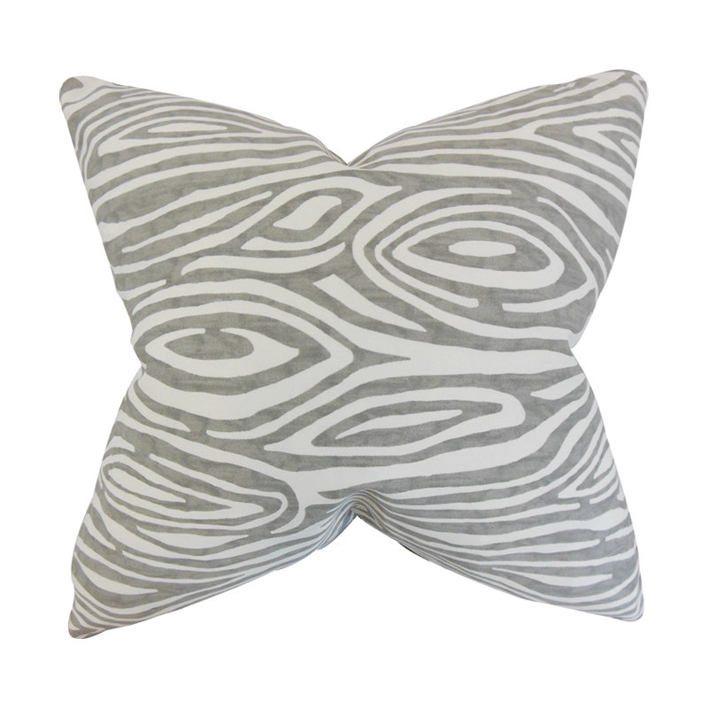 Coussin en coton Thirza, 18 po x 18 po, Gris / blanc