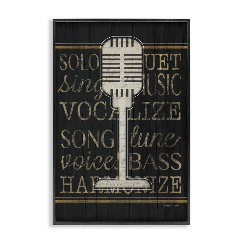 «Microphone Music Motif», estampe numérique, design par Jennifer Pugh, H 18 po x l 12 po, Giclée encadrée noir minuit