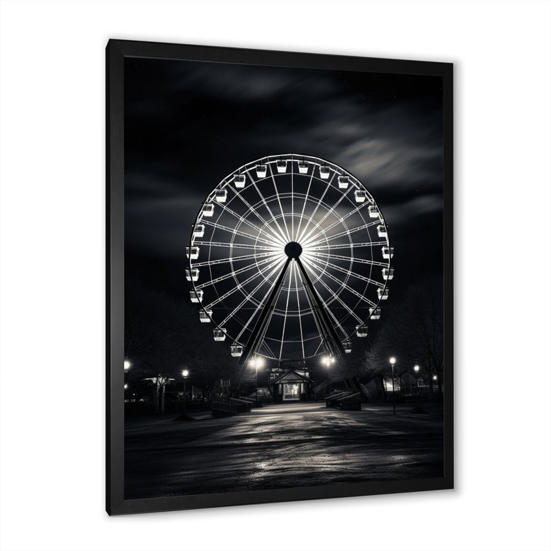 «Black Ferris Wheel Midnight Carousel I - Cityscapes», art mural sur toile, H 44 po x l 34 po x P 1,5 po, Cadre photo noir