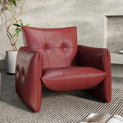 Fauteuil simple en similicuir de 33,85 po de largeur avec fauteuil en mousse haute densité et structure en bois massif pour le salon, la chambre à coucher ou le bureau, rouge