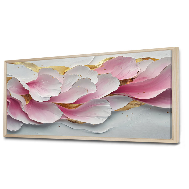 Or rose, veines élégantes de pétales de fleurs IV - fleurs abstraites, art mural, H 28 po x l 60 po, Floater Framed, Naturel
