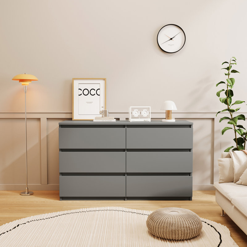 Commode 6 tiroirs Bisset, Gris