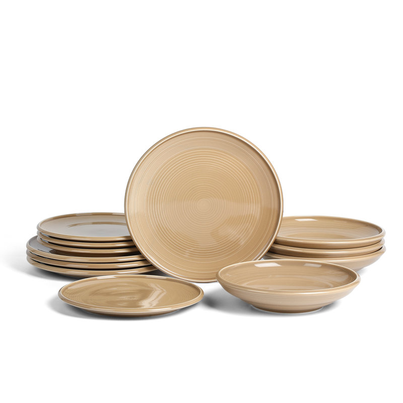 Earth & Clay Harmony Dinnerware Set Stoneware, Beige, 12