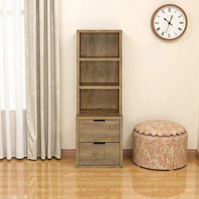 Lockable Drawer Bookcase With USB Charging Three Open Shelves Storage Cabinet