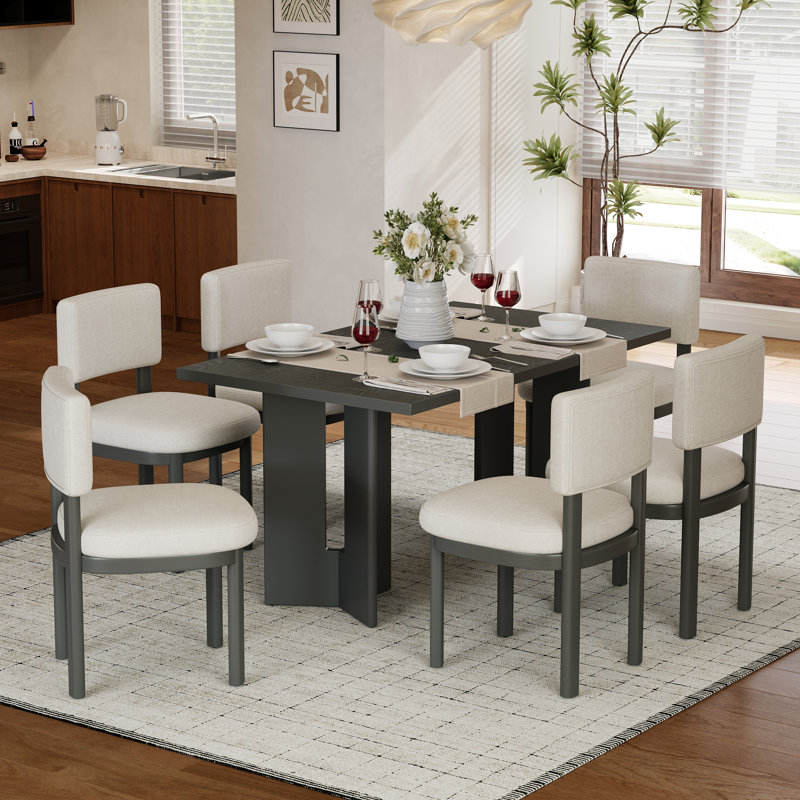Ensemble de salle à manger pour 6 personnes, table rectangulaire, bois, placage de chêne vieilli, maison de campagne moderne, salle à manger