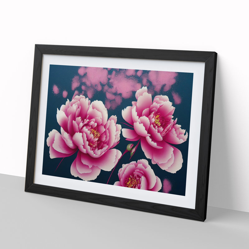 Magnetic Peony Flowers - Framed Print, Black, 46cm H x 64cm W x 2cm D
