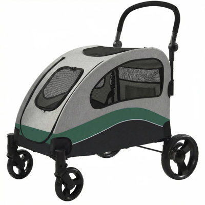 Heavy Duty Dog Stroller for Large Dogs to 160 lbs, Foldable Pet Wagon with Shock Absorbing Wheels, 360° Mesh Windows