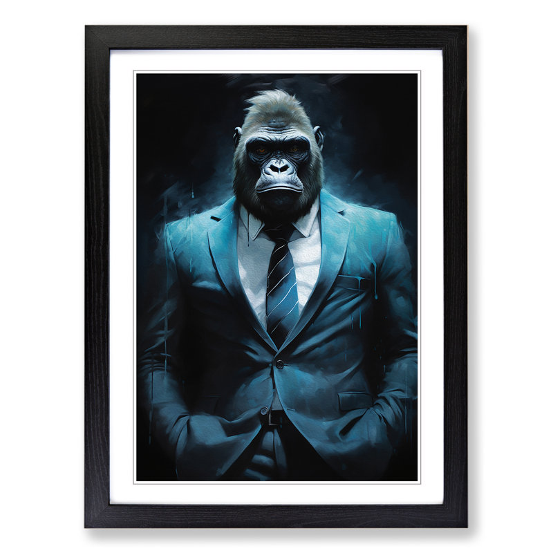 Gorilla In A Suit Painting No.7 - Single Picture Frame Print on Wood, 46cm H x 34cm W x 2cm D, Black