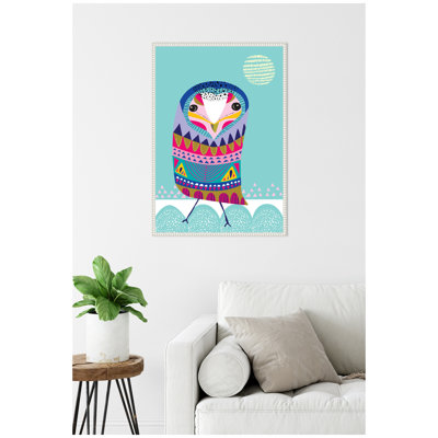 «Boho Colorful Folk Owl» par Rachel Lee, 3 oiseaux, reproduction d'art sur toile encadrée