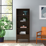 Harper 24"W Solid Hardwood 4 Shelf Mid-Century Modern Bookcase with Drawer and Adjustable Shelves