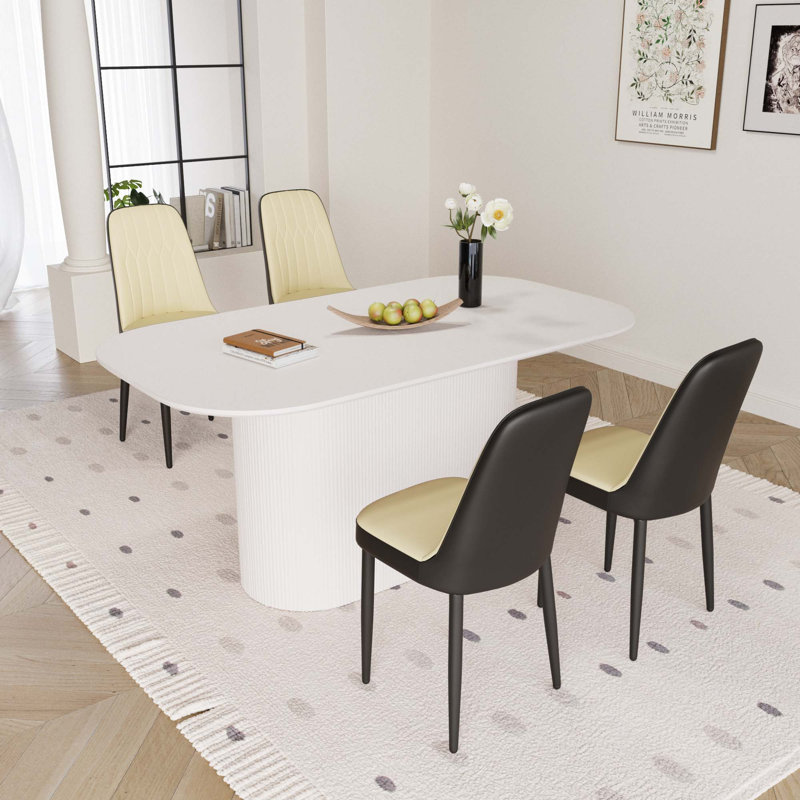 Table de salle à manger Mid-Century en MDF avec chaises en polyuréthane pour la maison et la cuisine