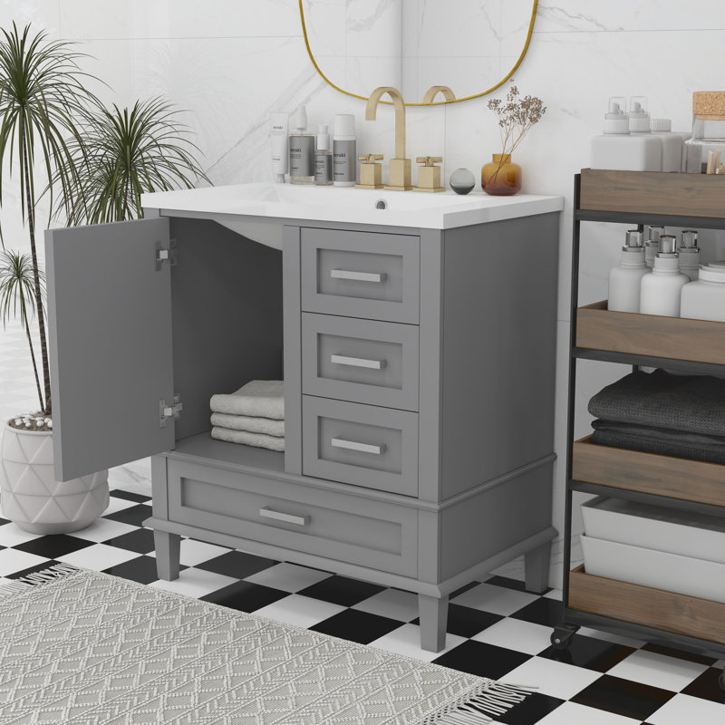 Meuble-lavabo de rangement de 30 pouces, Gris/argent, 30"