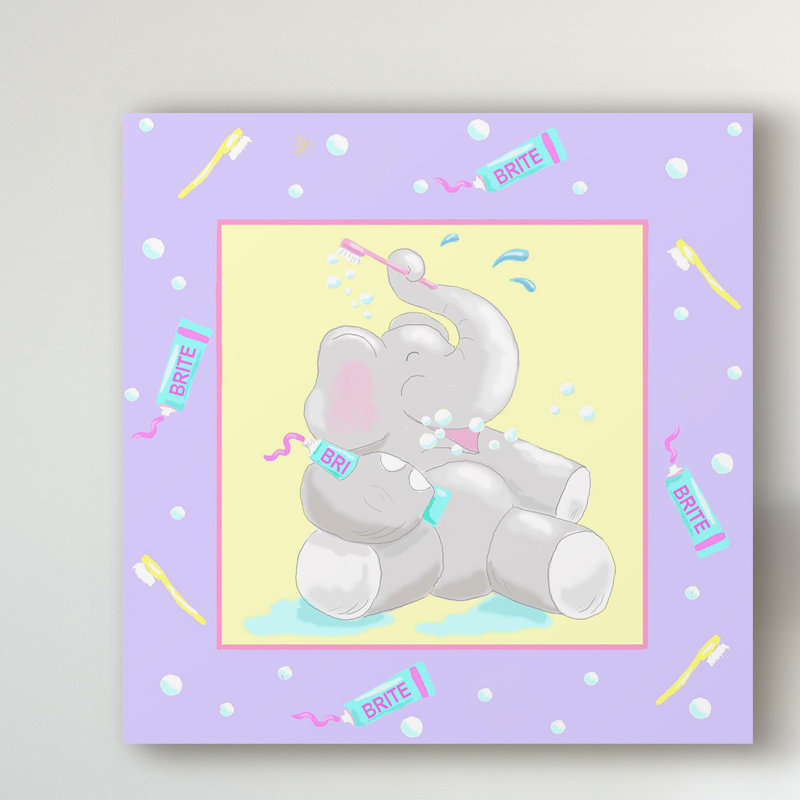 « baby éléphant salle de bain i », art sur toile, H 35 po x l 35 po x P 2 po