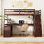 Lit mezzanine double avec 7 tiroirs, 2 tablettes et un bureau