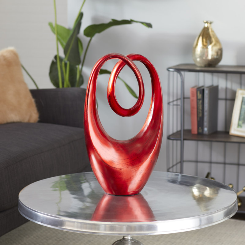 Polystone Swirl Abstract Decorative Red Sculpture, Red