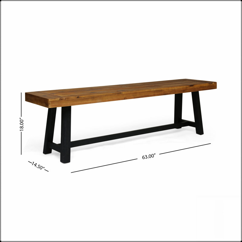 Ensemble de banc d'extérieur en acacia, finition sablée, design rustique et moderne pour patio ou jardin, Noir