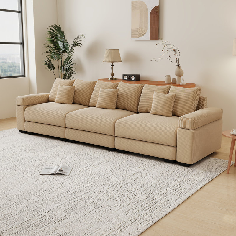 Canapé modulaire surdimensionné de 130 po en forme de nuage, canapé 3 places en velours côtelé de qualité supérieure avec accoudoirs très épais, conception ergonomique avec coussin de bonne résilience