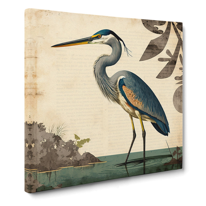Heron Mid-Century - Wrapped Canvas, 50cm H x 50cm W x 3cm D