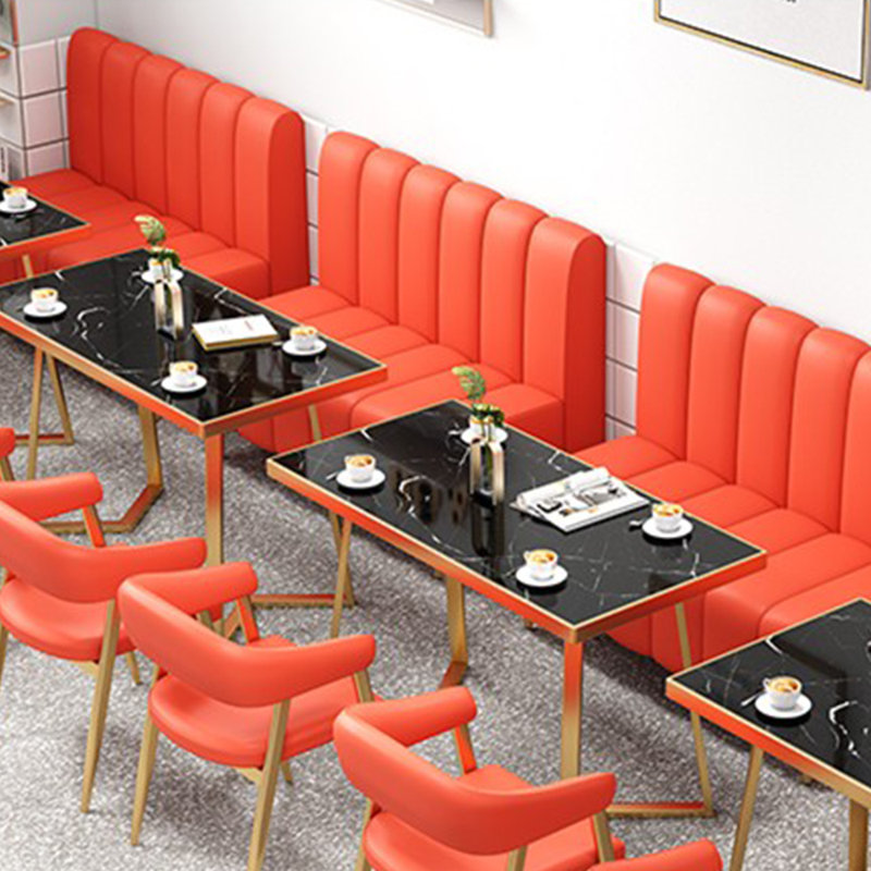 Banc rembourré en similicuir Modern Modern, Orange-rouge
