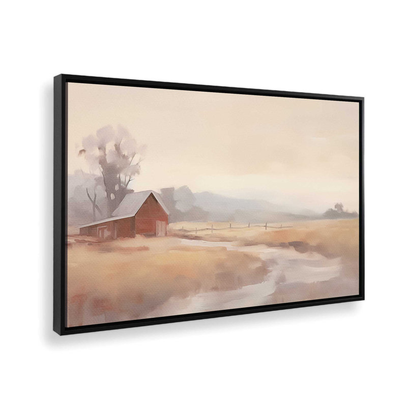 «Misty Countryside Barn», reproduction sur toile, Cadre noir, H 12,75 po x l 18,75 po x P 1,75 po