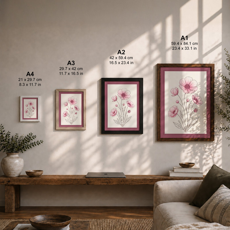 Pink Study Botanical - Framed Print, A1 - 84.1 x 59.4 cm, White
