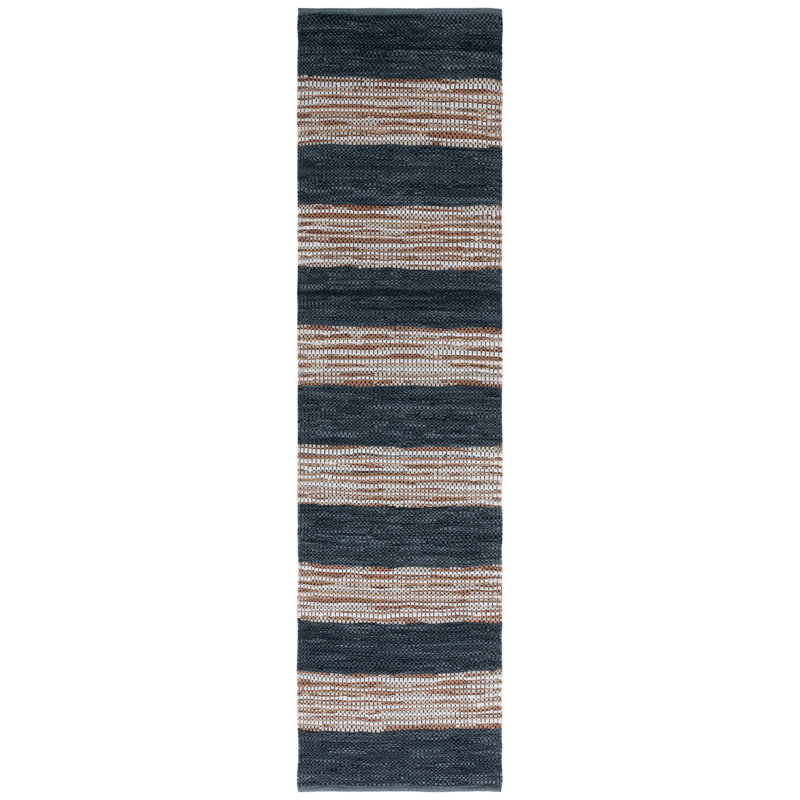 Gered Vintage Leather Hand Woven Leather/Jute Striped Rug in Dark Gray/Brown, Runner 2'3" x 9'