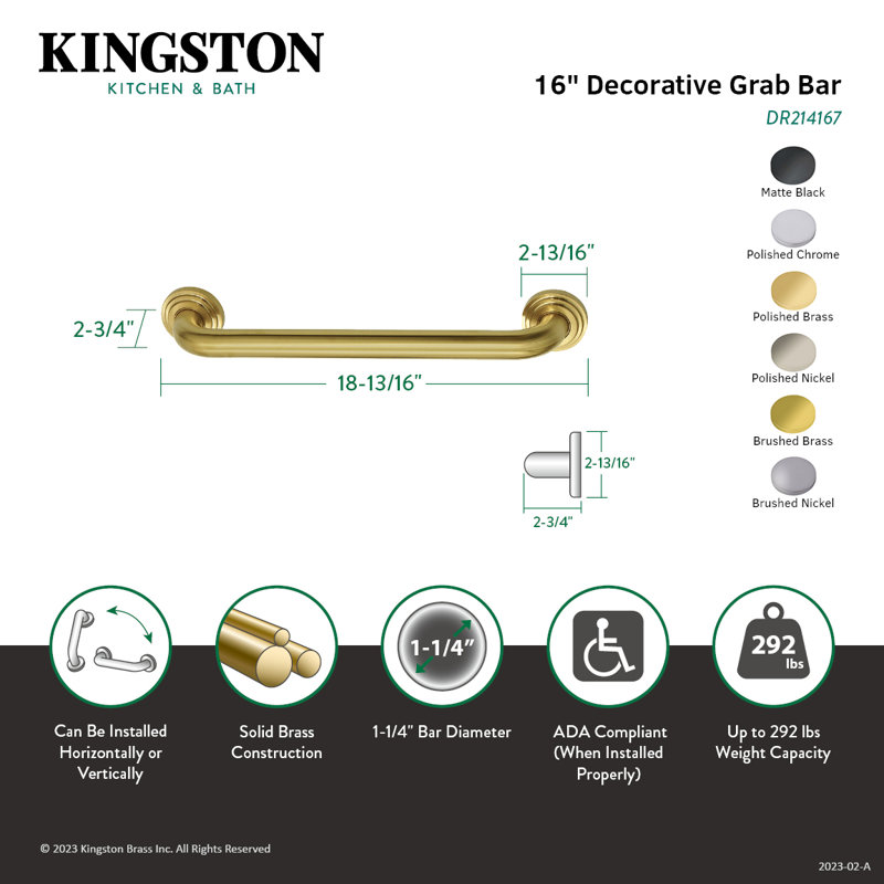 Kingston Brass Milano 1-1/4 Inch O.D Grab Bar, 18.81" W, Matte Black